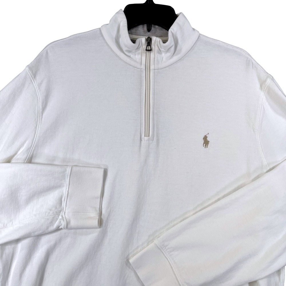 Polo Ralph Lauren Quarter Zip Pullover Men L White Embroidered‎ Logo Casual
